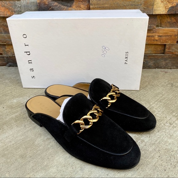 Sandro Shoes - Sandro Miran Suede Leather Chain Loafers Mules